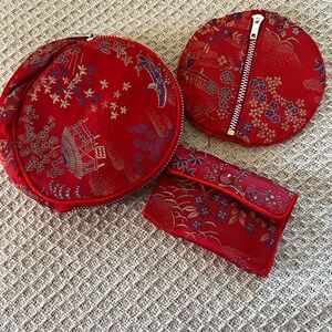 New Red Oriental Patterned Jewelry Travel Bag Set